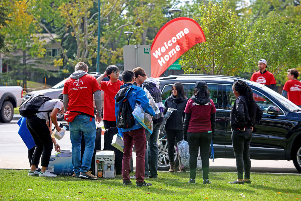 Students get ready to move into their new homes in residence at the University of Calgary.