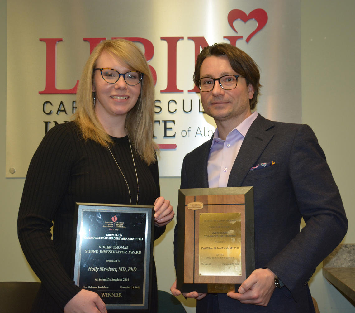 Holly Mewhort and her mentor, Paul Fedak, have both received the prestigious Vivien Thomas Young Investigator Award for their cardiac research — 14 years apart.