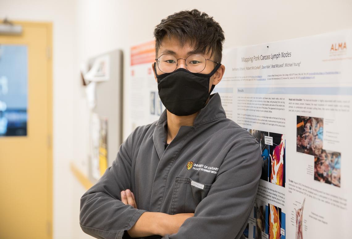 Derrick Zhang and Brooke Whitmarsh pictured outside the anatomy lab on their first day in the vet med program.  