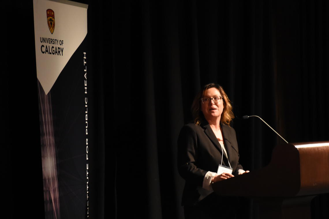 Dr. Katrina Milaney speaks at A new Decade in Public Health at the Glenbow Museum on March 6, 2020. 