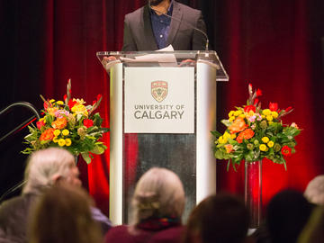 University of Calgary student and co-president of Man Up for Mental Health, Dayan Jayasuriya emcees the event.