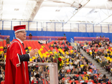 Students celebrate graduation at the 2019 fall convocation ceremony.