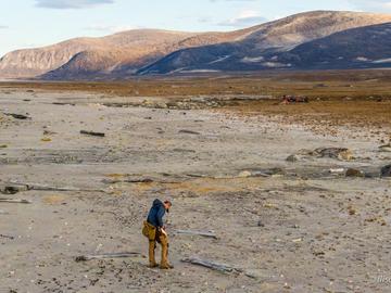 Michael Moloney records one of the many hundreds of pieces of wreckage spread across the beach.