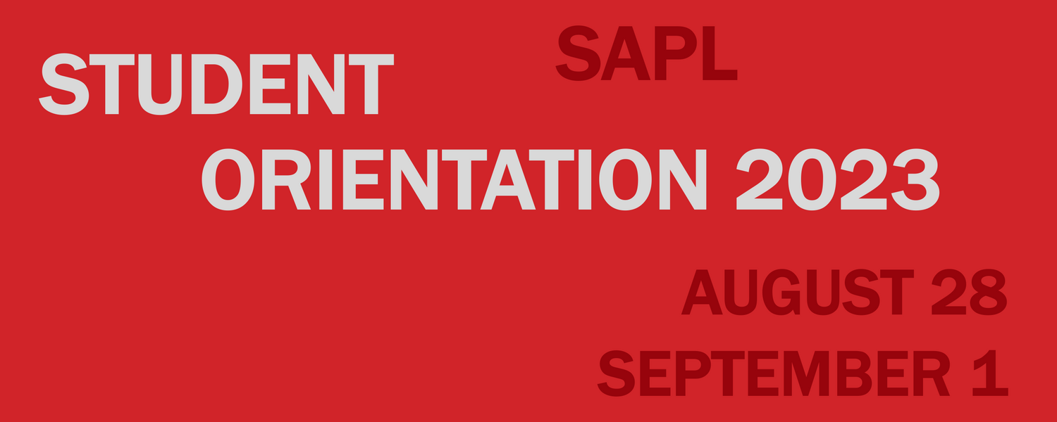 SAPL Student Orientation 2023 | Banner with a red background and grey text