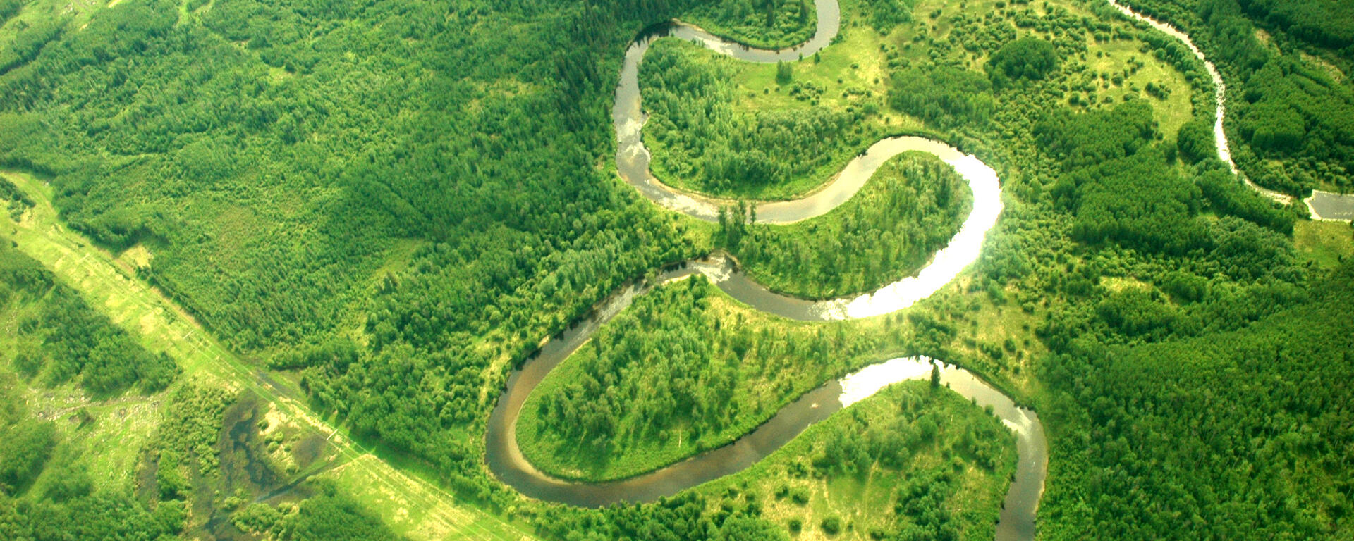 A top view of a river in northern Alberta, Canada.