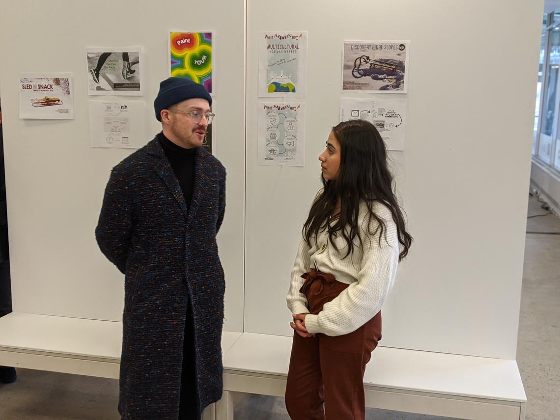 Undergrads Gregory Campbell and Angelica Becerra at the launch in SAPL’s City Building Design Lab.