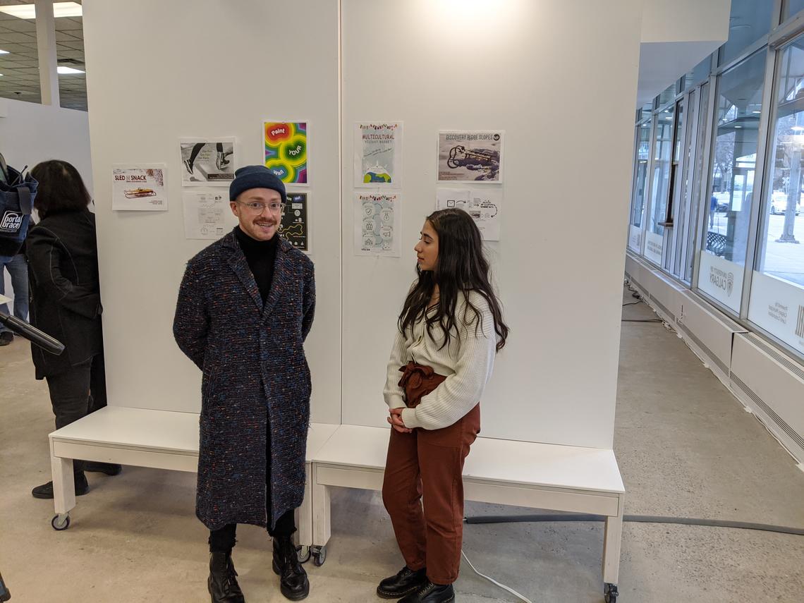 Undergrads Gregory Campbell and Angelica Becerra at the 9 Block media launch in SAPL’s City Building Design Lab.