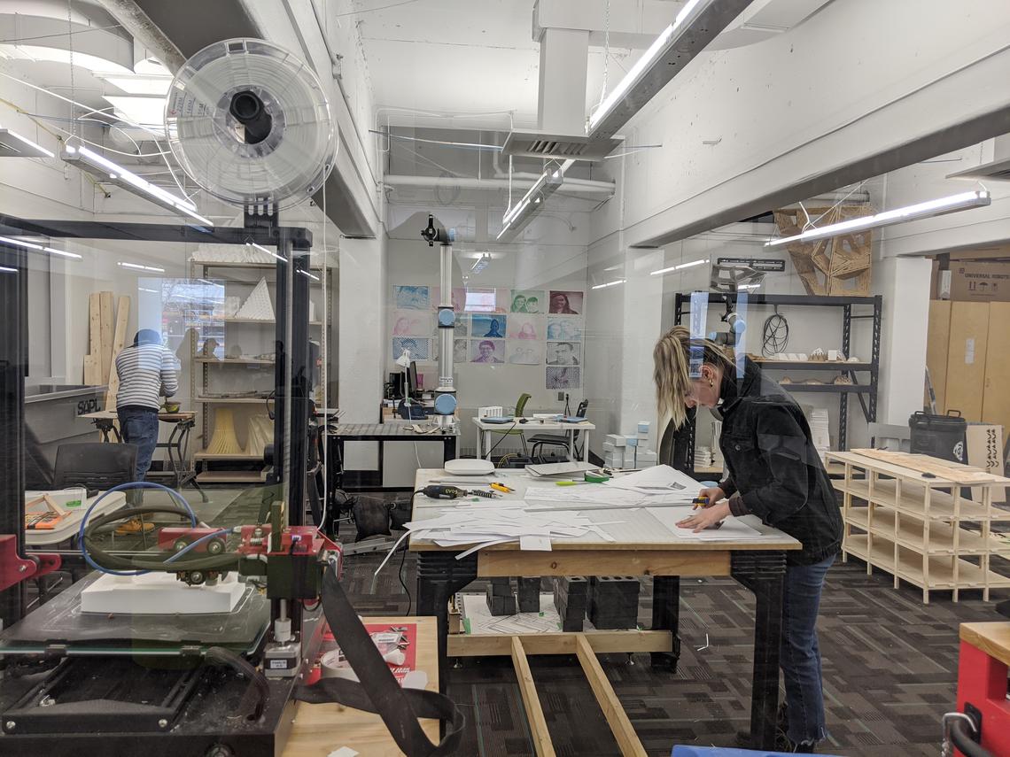 March 2020 - Students working in the Digital Fabrication Lab, City Building Design Lab