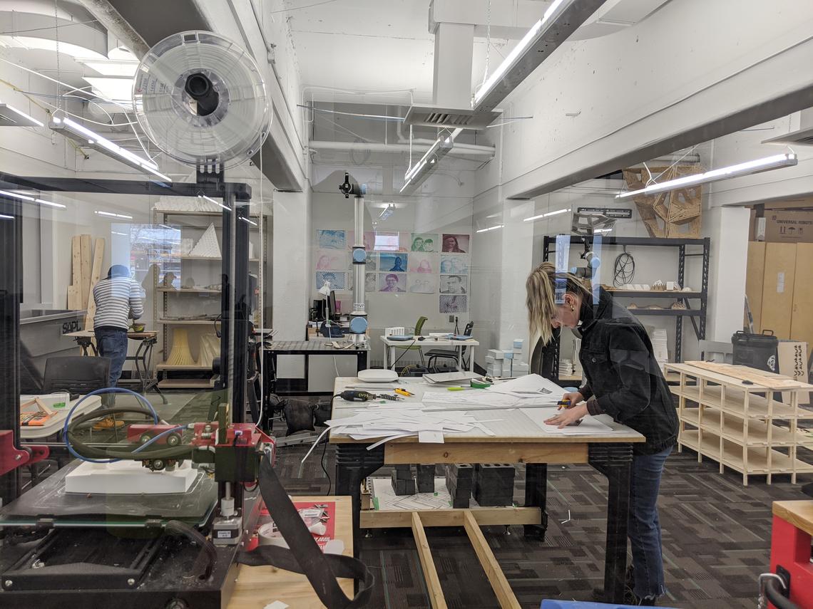 March 2020 - Students working in the Digital Fabrication Lab, City Building Design Lab March 2020 - Students working in the Digital Fabrication Lab, City Building Design Lab