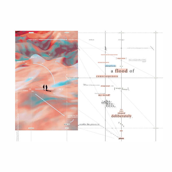 Just SAPL_ EDIA by Design Poster - Pink and blue clouds graphic with several words hanging on the right side