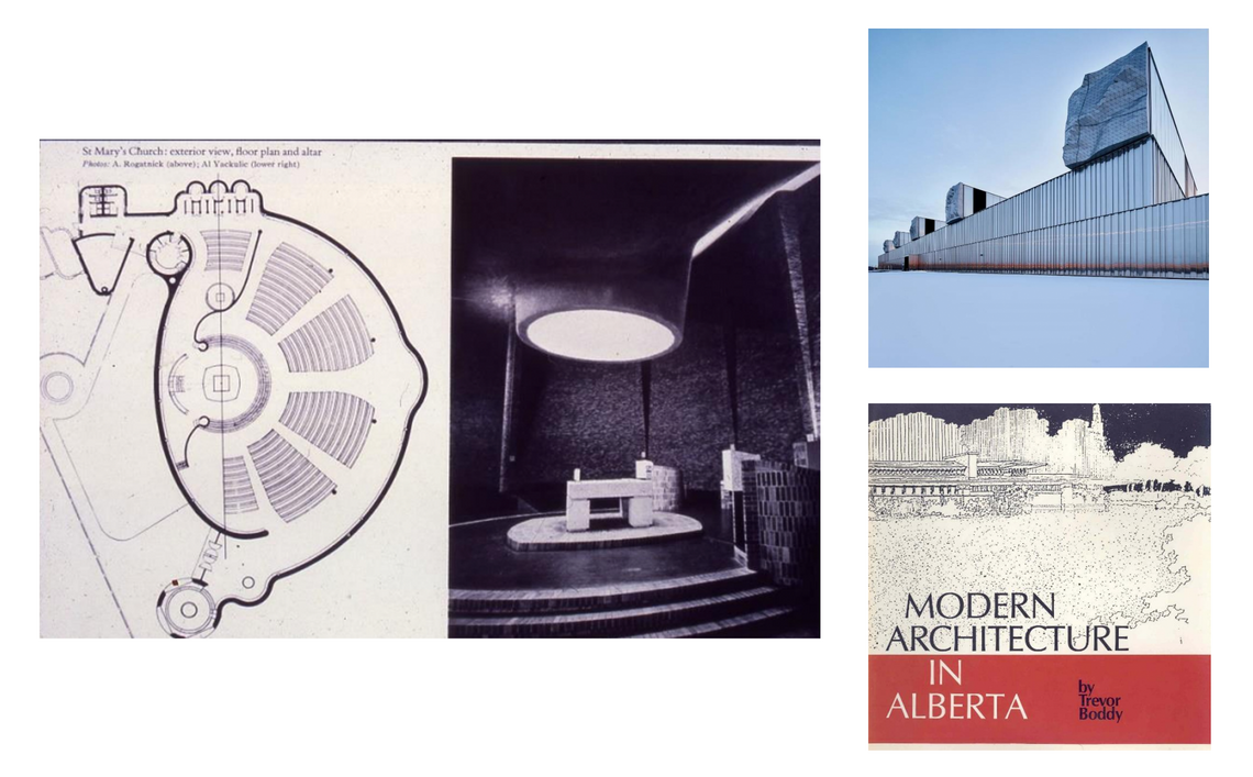 Collage of Architecutral Building, Front cover of Modern Architecture in Alberta by Trevor Boddy