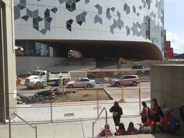 Visiting the new library being constructed in downtown 